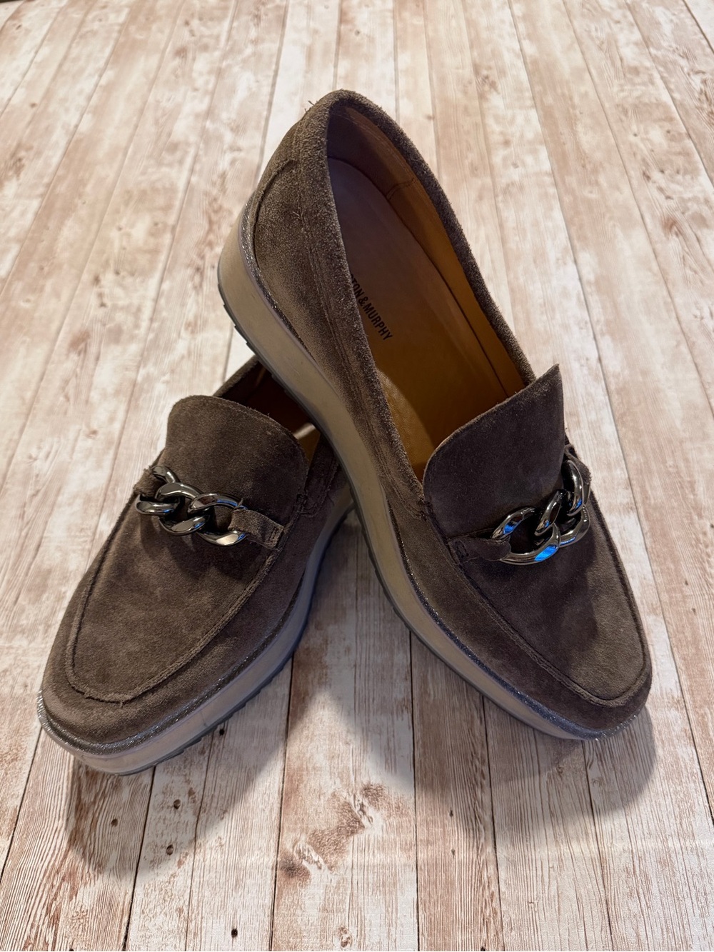 Women’s Suede Chain-Accent Loafers in Dark Brown *Fits Like a 10*